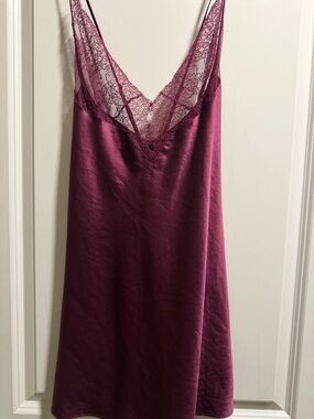 Victors secret Lace Trim Satin Slip Dress - burgundy